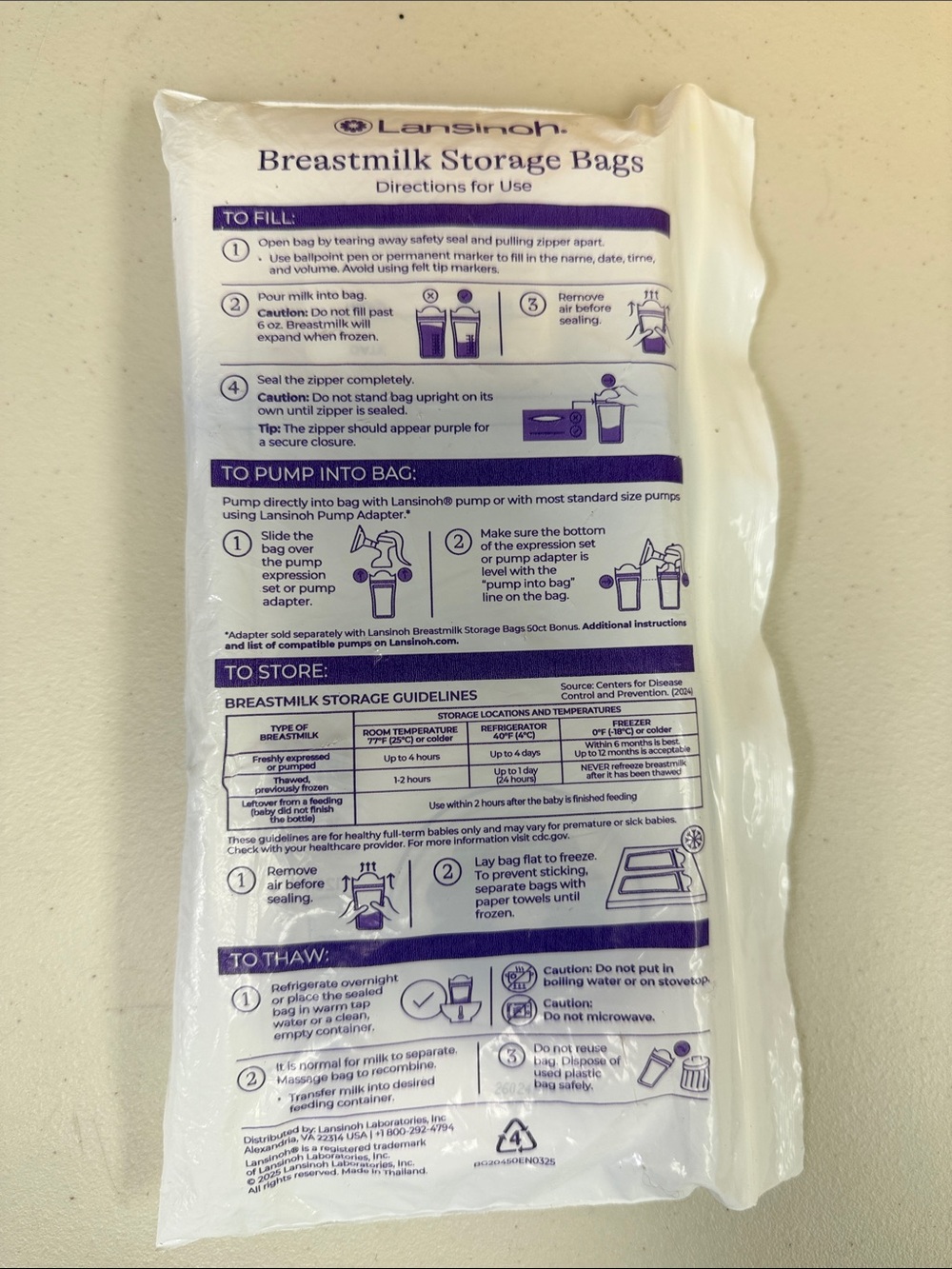 Lansinoh White Breastmilk Storage Bags with Instruction Labels new